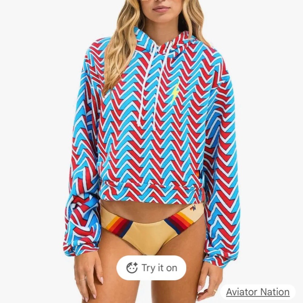 Aviator Nation Geo Red and Blue Chevron Hoodie